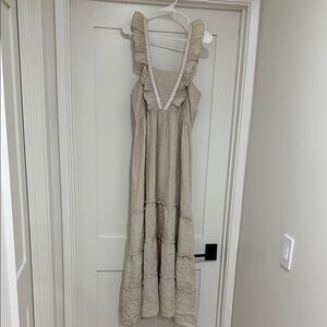 Elegant Beige Ruffle Maxi Dress